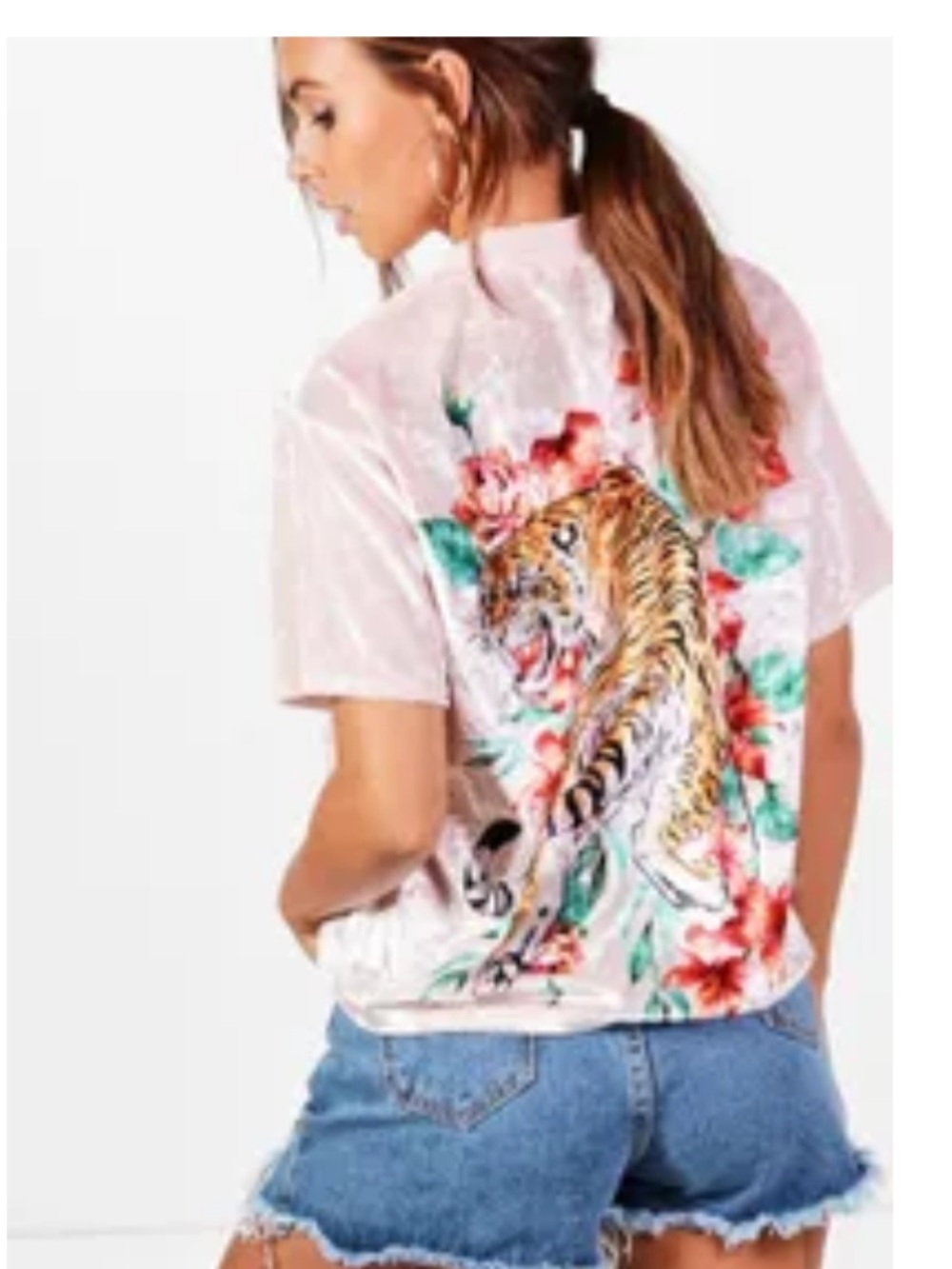 Pink Velvet Tiger Back Short Sleeve Top